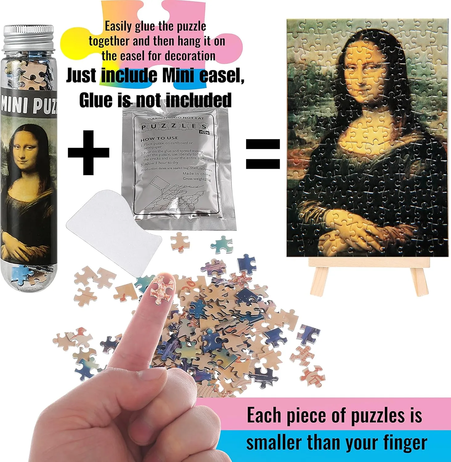 Small Jigsaw Puzzles for Adults Challenging Puzzle Mini Jigsaw Puzzles for Adults 150 Pieces Oil Painting Mona Lisa Venice Home Decor Puzzles 6 x 4 Inches, 3 Pack,Mini Easel Included