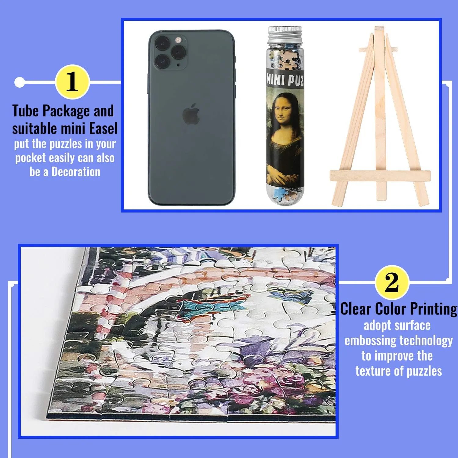 Small Jigsaw Puzzles for Adults Challenging Puzzle Mini Jigsaw Puzzles for Adults 150 Pieces Oil Painting Mona Lisa Venice Home Decor Puzzles 6 x 4 Inches, 3 Pack,Mini Easel Included