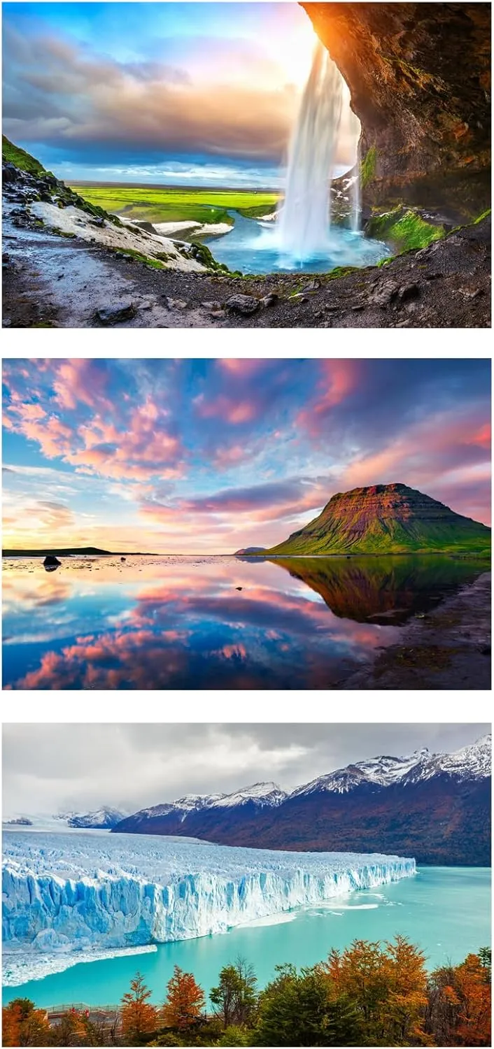 Small Jigsaw Puzzles for Adults Challenging Puzzle Small Puzzles Mini Jigsaw Puzzles for Teens 150 Pieces Micro Tiny Puzzels Waterfall Sunset Landscape Scenery Travel Puzzles 6 x 4 inch 3 Packs
