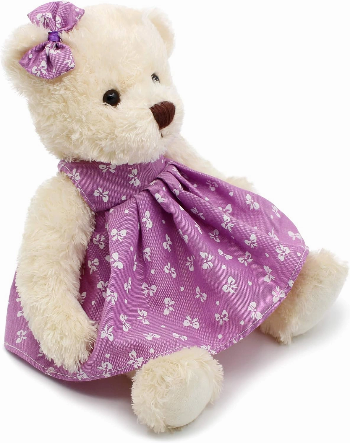 Small Baby Teddy Bear with Cloth Cute Stuffed Animal Soft Plush Toy 10" (Polka dot Purple Dress)