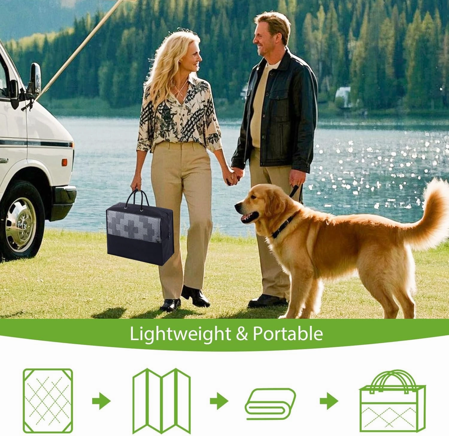 Smiry Waterproof Outdoor Rug 5x8ft, Reversible Plastic Straw Patio Camping Rugs, Outdoor Indoor RV Mat Carpet for Patio, Outside Entry, Backyard, Deck, Bench, Picnic, Camper, Black & Grey