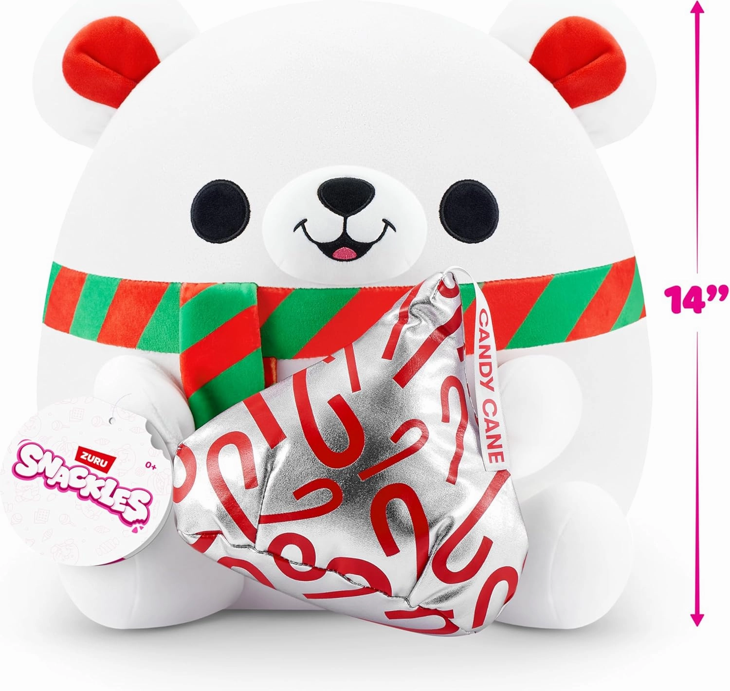Snackles Christmas Polar Bear & Kisses 14 Inch Plush by ZURU, Ultra Soft Plush, Collectible Plush with Real Licensed Brands, Stuffed Animal, Giftable, Holiday