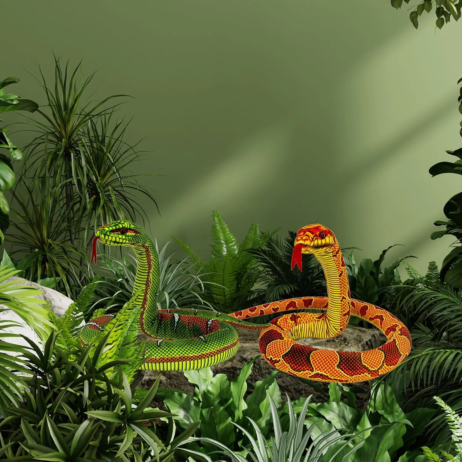 Snake Plush Toy, 59'' Large Washable, Giant Plush Cuddle Toy, Soft and Cute Kids Gift for Boys and Girls, Party Gift Prank, Python Green Flower Tree