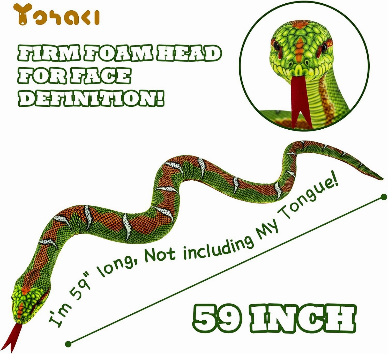Snake Plush Toy, 59'' Large Washable, Giant Plush Cuddle Toy, Soft and Cute Kids Gift for Boys and Girls, Party Gift Prank, Python Green Flower Tree