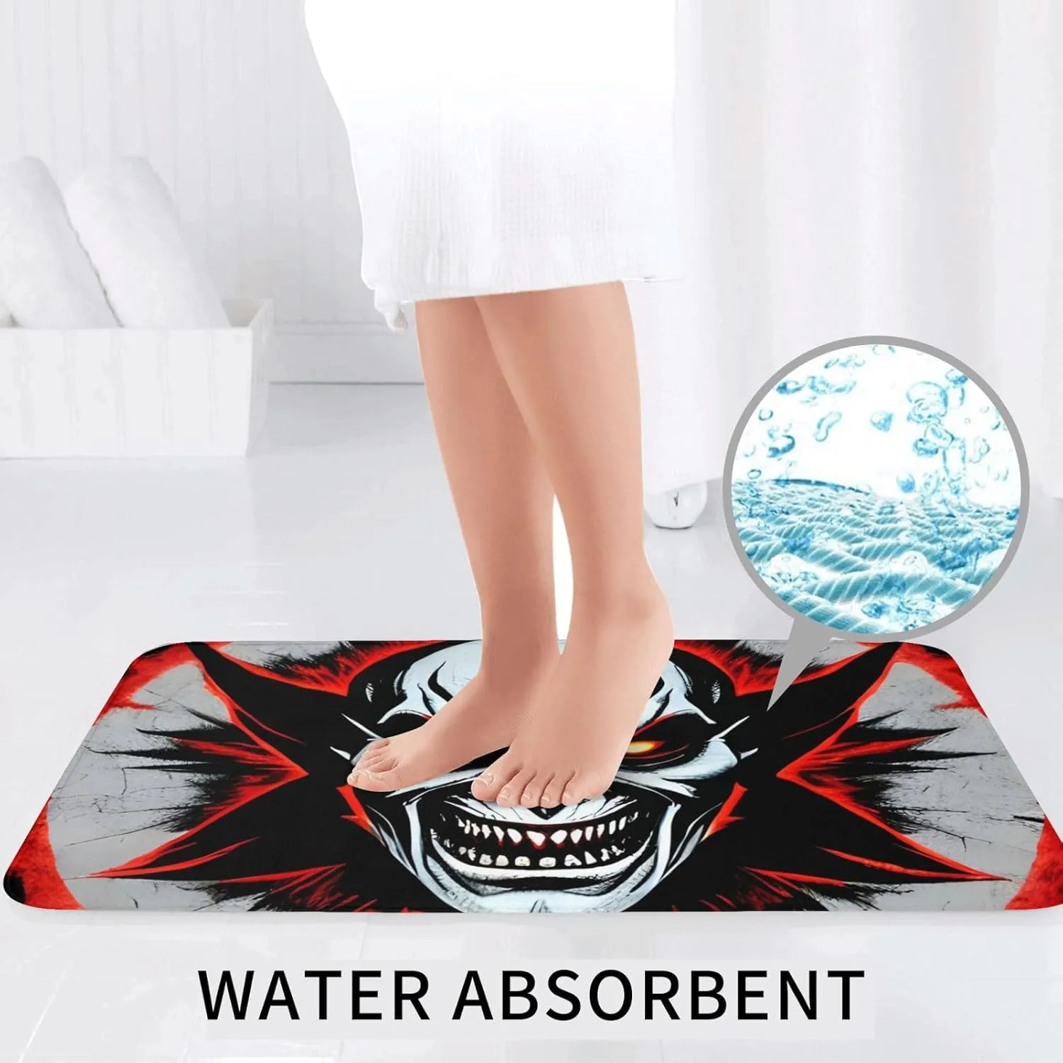 Soft and Comfortable Flannel Bathroom Non Slip Rugs,Super Absorbent Anti-Skid Carpet 3 Pieces/Set Red and Black Evil Ghost