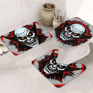 Soft and Comfortable Flannel Bathroom Non Slip Rugs,Super Absorbent Anti-Skid Carpet 3 Pieces/Set Red and Black Evil Ghost