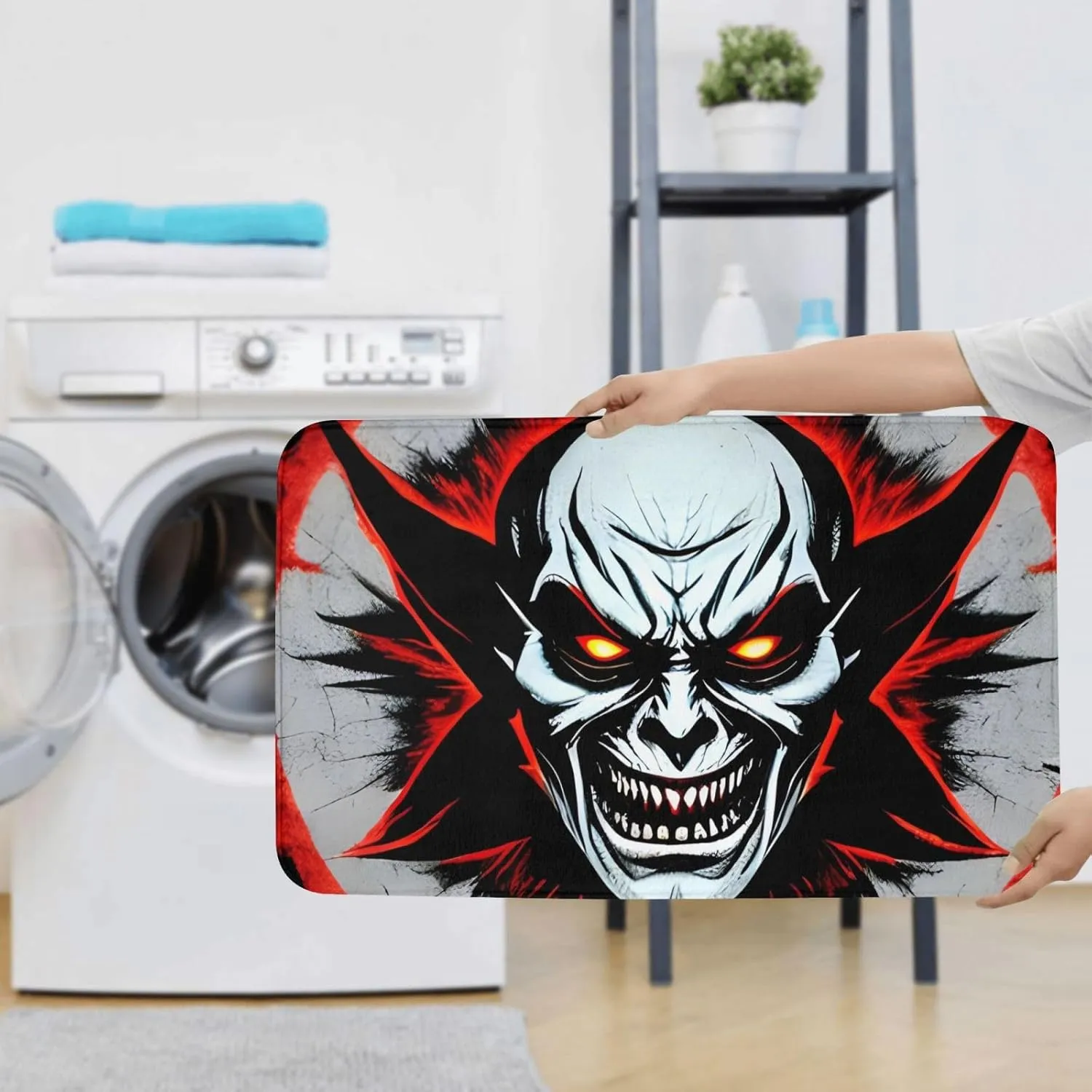 Soft and Comfortable Flannel Bathroom Non Slip Rugs,Super Absorbent Anti-Skid Carpet 3 Pieces/Set Red and Black Evil Ghost