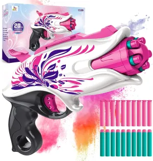 Soft Bullet Toy Pink Dart Blaster, 5-Dart Rotating Drum, 20 Darts, Kids Outdoor Toys Xmas Birthday Gifts for Girls Ages 6  Years Old