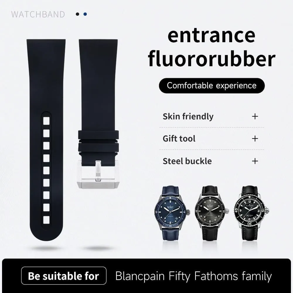 Soft Fluorous FKM Rubber WatchBand For Blancpain Strap Fifty Fathoms 5000 5015 Watch Bracelets