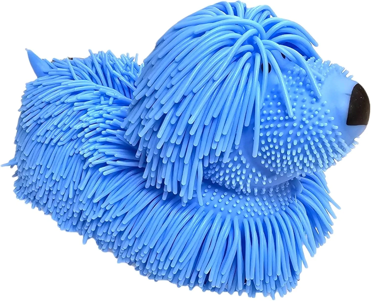 Soft Shaggy Puffer Dog Toy (1 Blue) (8" x 5") Filled with air for a Fun Squishy Stretchy Fidget Experience. Blue, Pink, White. (1 Blue)
