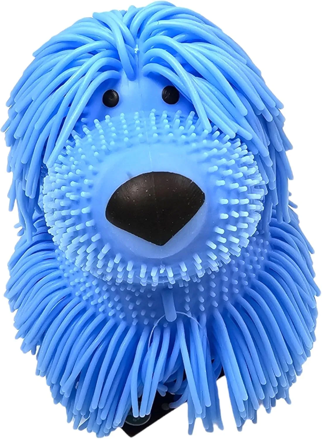 Soft Shaggy Puffer Dog Toy (1 Blue) (8" x 5") Filled with air for a Fun Squishy Stretchy Fidget Experience. Blue, Pink, White. (1 Blue)