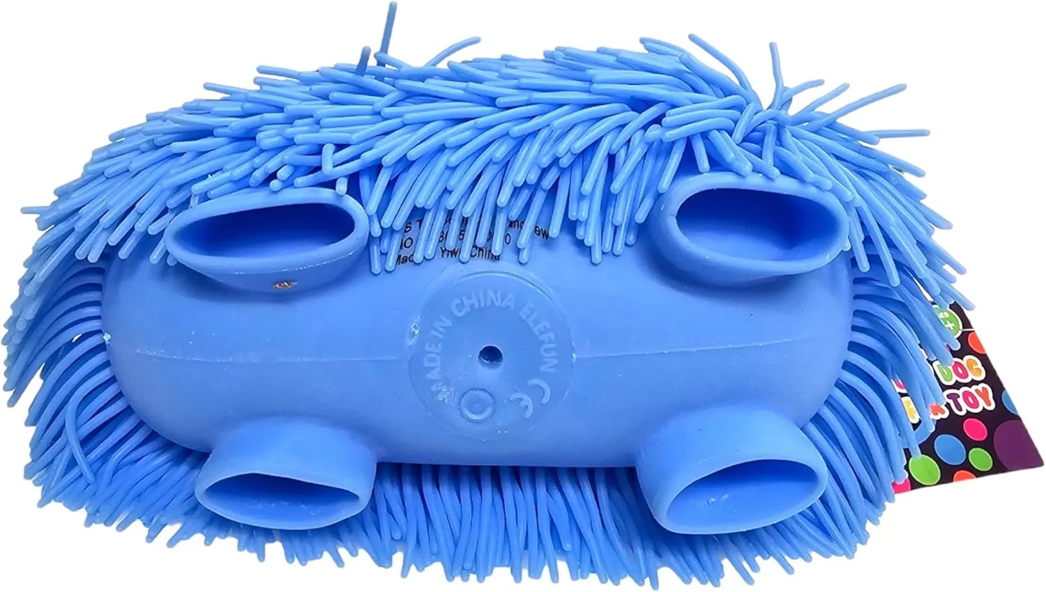 Soft Shaggy Puffer Dog Toy (1 Blue) (8" x 5") Filled with air for a Fun Squishy Stretchy Fidget Experience. Blue, Pink, White. (1 Blue)