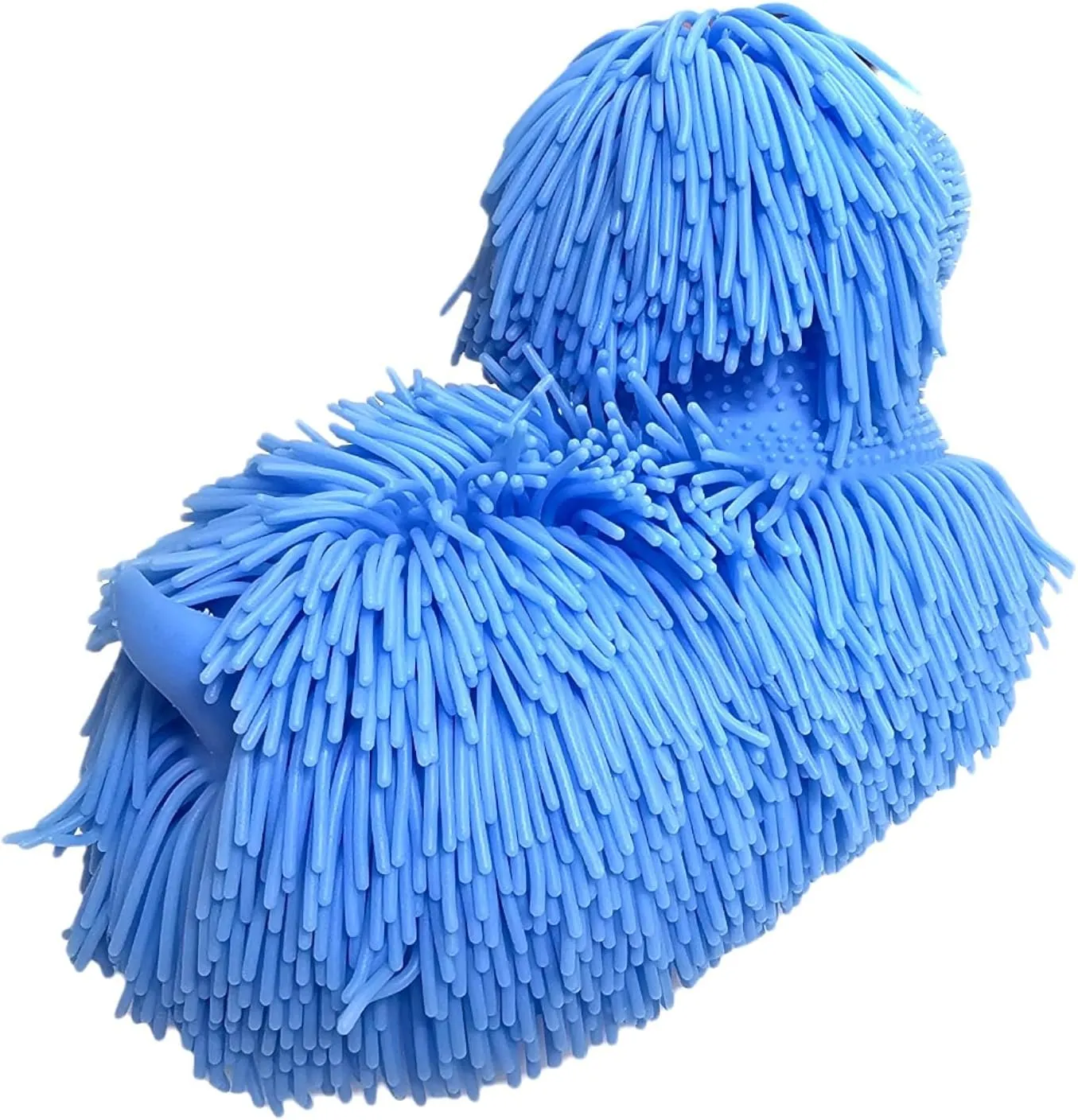 Soft Shaggy Puffer Dog Toy (1 Blue) (8" x 5") Filled with air for a Fun Squishy Stretchy Fidget Experience. Blue, Pink, White. (1 Blue)