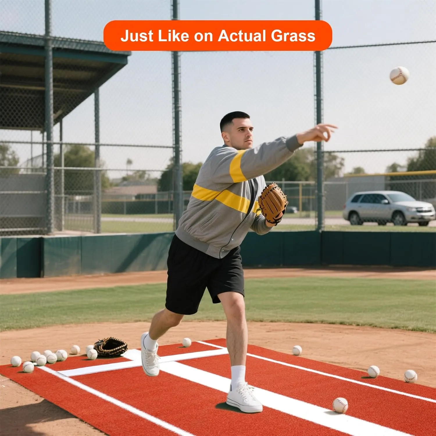 Softball Pitching Mat, 10x3 ft Softball Pitching Mound with Antislip Foam Bottom& Rubber Mound, Baseball Pitching Turf Training Mat for Practice Softball and Baseball Pitch Equipment