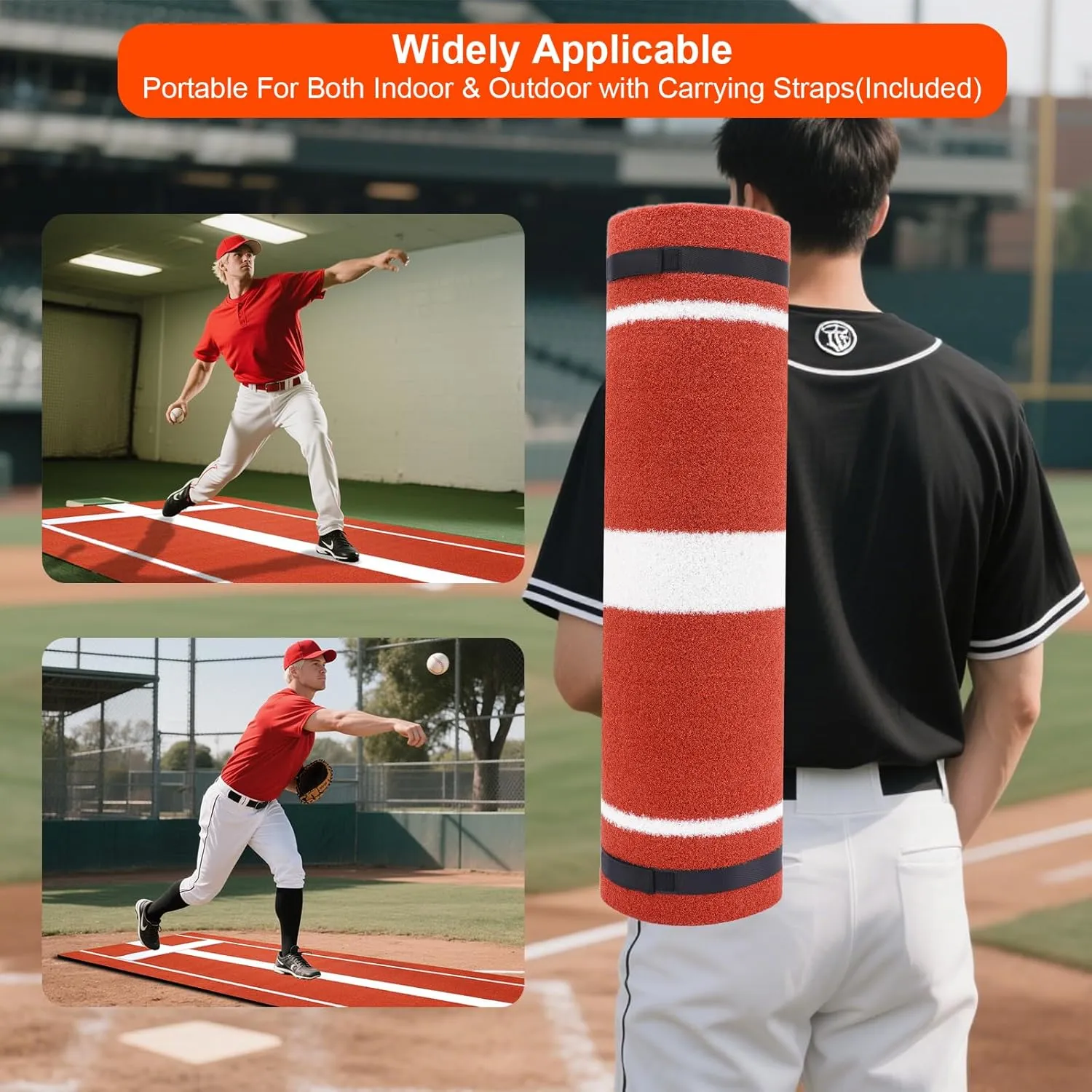Softball Pitching Mat, 10x3 ft Softball Pitching Mound with Antislip Foam Bottom& Rubber Mound, Baseball Pitching Turf Training Mat for Practice Softball and Baseball Pitch Equipment