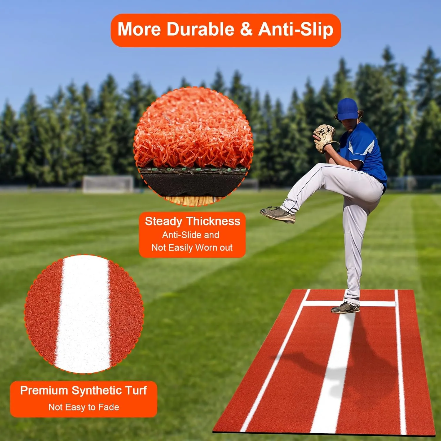 Softball Pitching Mat, 10x3 ft Softball Pitching Mound with Antislip Foam Bottom& Rubber Mound, Baseball Pitching Turf Training Mat for Practice Softball and Baseball Pitch Equipment