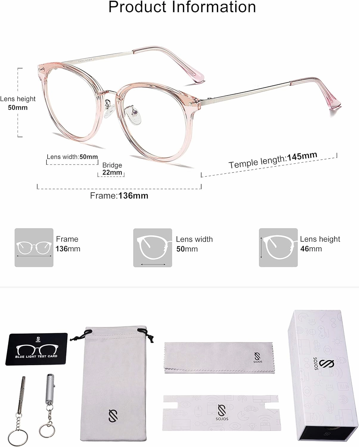 SOJOS Retro Round TR90 Blue Light Reading Glasses Womens Mens Readers Computer Glasses Eyewear Frame SJ9001
