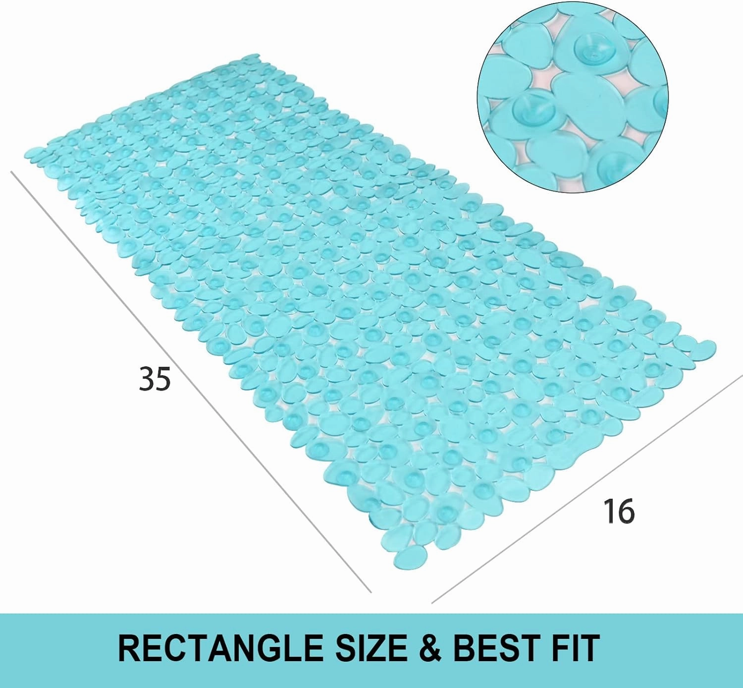 SONGZIMING Bathtub Mat Non Slip Pebble Bath Shower Mat with Drain Holes, Suction Cups Mat for Tub 16" W x 35" L, Clear Green