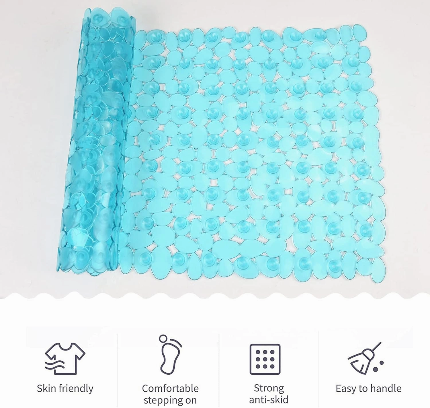 SONGZIMING Bathtub Mat Non Slip Pebble Bath Shower Mat with Drain Holes, Suction Cups Mat for Tub 16" W x 35" L, Clear Green