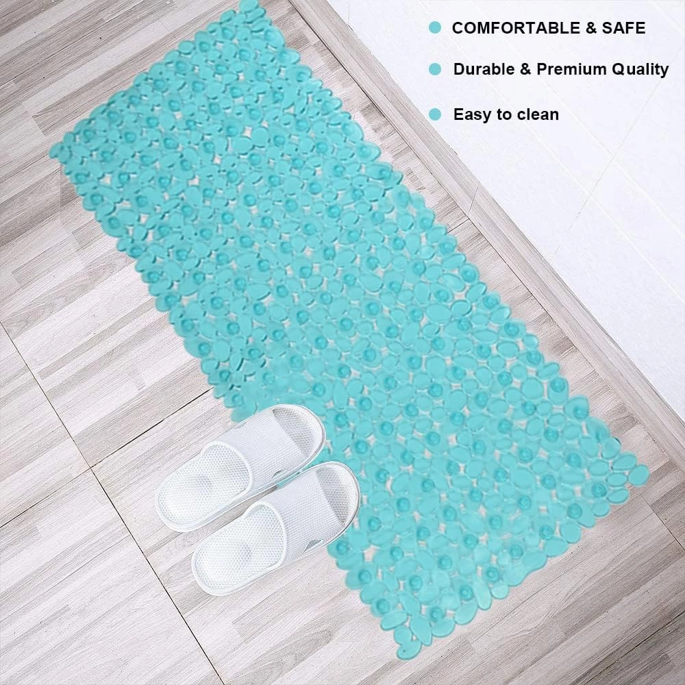 SONGZIMING Bathtub Mat Non Slip Pebble Bath Shower Mat with Drain Holes, Suction Cups Mat for Tub 16" W x 35" L, Clear Green