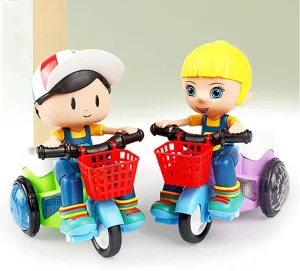 Spinning Stunt Universal Car Lights and Music Toy Car with Riding Function Speedlite Toy Car, Indoor Electric Tricycle for Boys and Girls (Pack of 2)