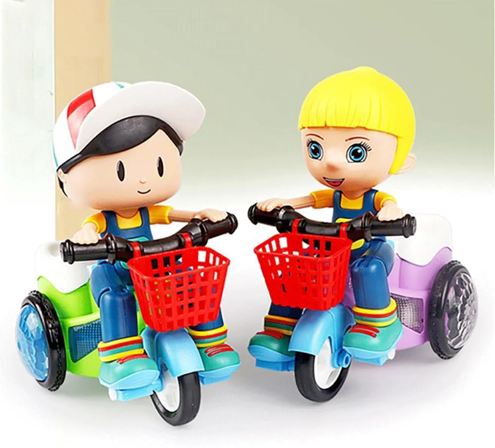Spinning Stunt Universal Car Lights and Music Toy Car with Riding Function Speedlite Toy Car, Indoor Electric Tricycle for Boys and Girls (Pack of 2)