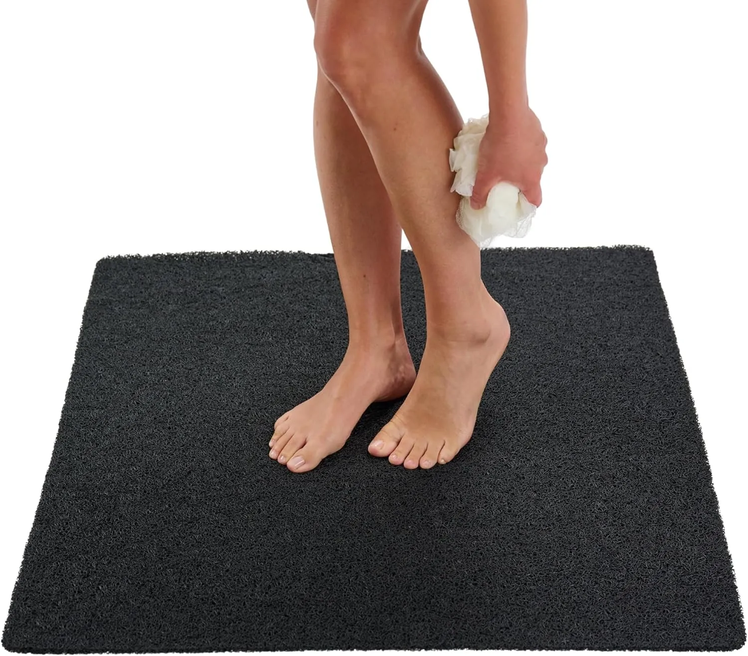 Square Shower Mat - Non Slip Extra Large 31x31 - Secure Anti Slip Loofah Shower Bath Mat (31x31 Black)