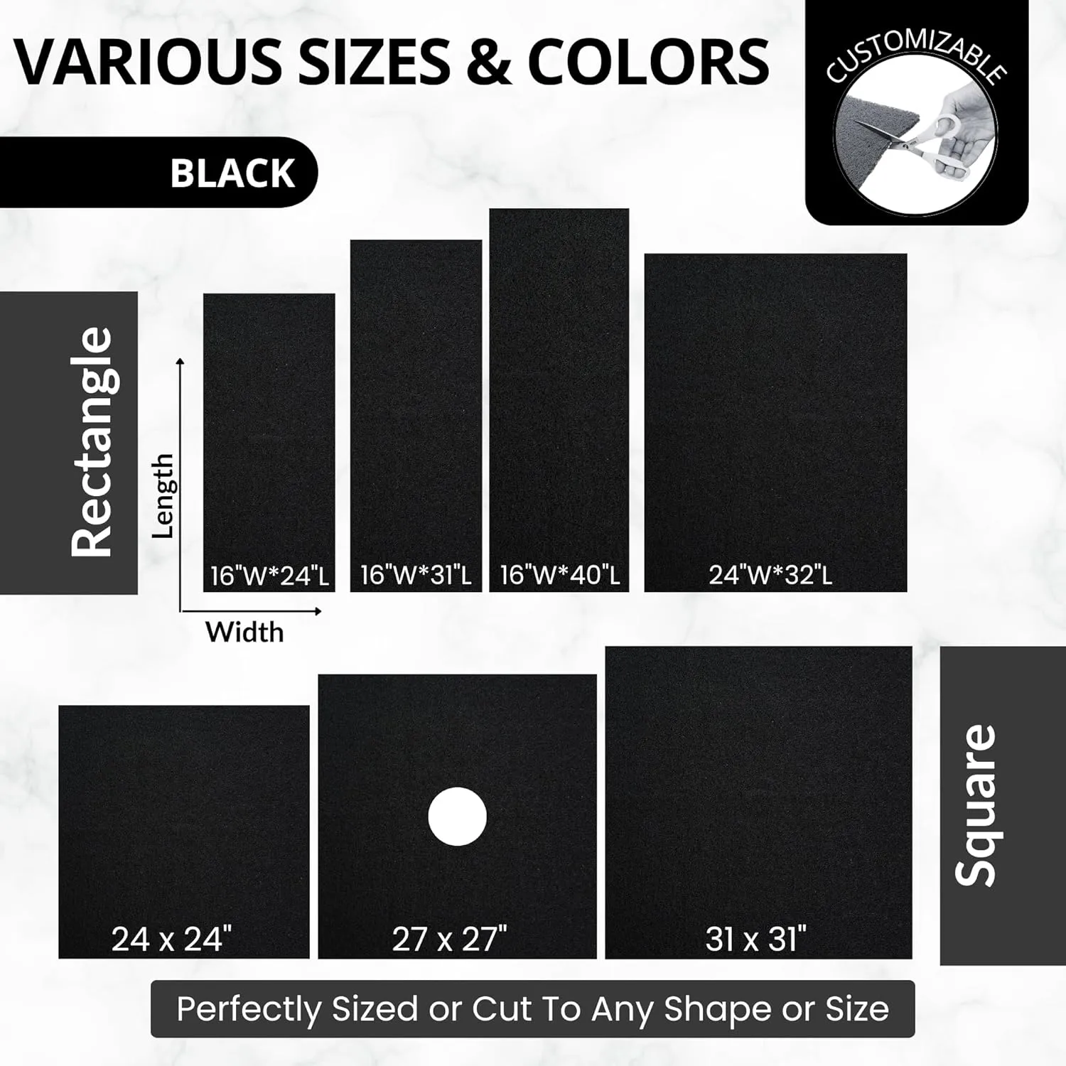 Square Shower Mat - Non Slip Extra Large 31x31 - Secure Anti Slip Loofah Shower Bath Mat (31x31 Black)