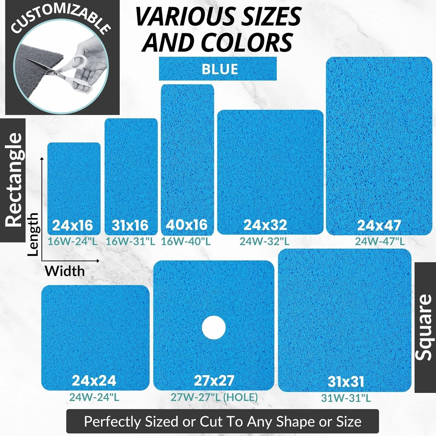 Square Shower Mat - Non Slip Shower Mats for Inside Shower - Extra Large 31x31 Shower Floor Mat Non Slip - Square Bath Mat for Shower - Secure Anti Slip Loofah Shower Bath Mat (31x31 Blue)