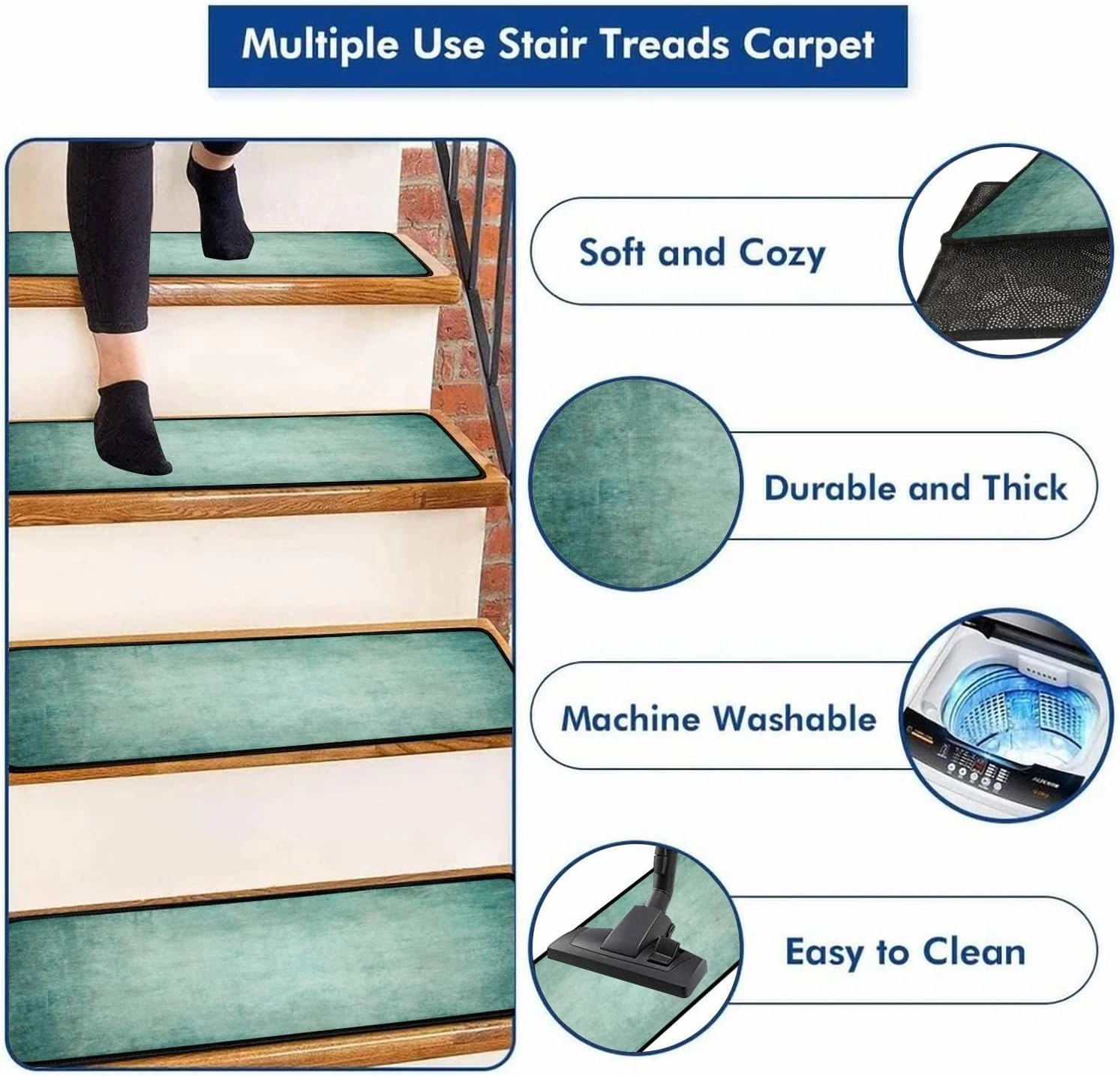 Stair Treads Carpet Set of 13 Antique Vintage Grunge Canvas Texture Non-Slip Self-Adhesive Safety Rug Stair Mats Step Runner Indoor Wooden Steps for Kids Dogs 30"x8"