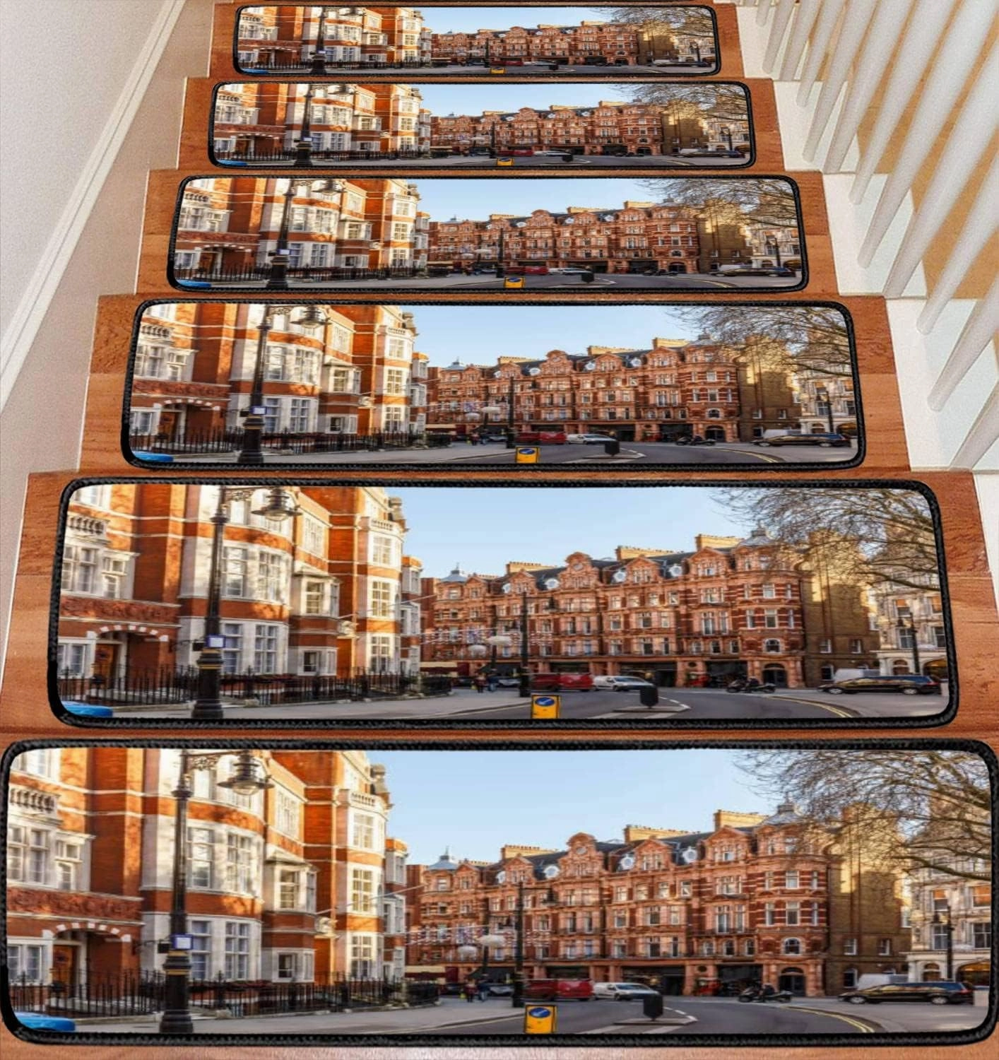 Stair Treads Carpet Set of 13 Classic red Brick Building Mayfair London Non-Slip Self-Adhesive Safety Rug Stair Mats Step Runner Indoor Wooden Steps for Kids Dogs 30"x8"
