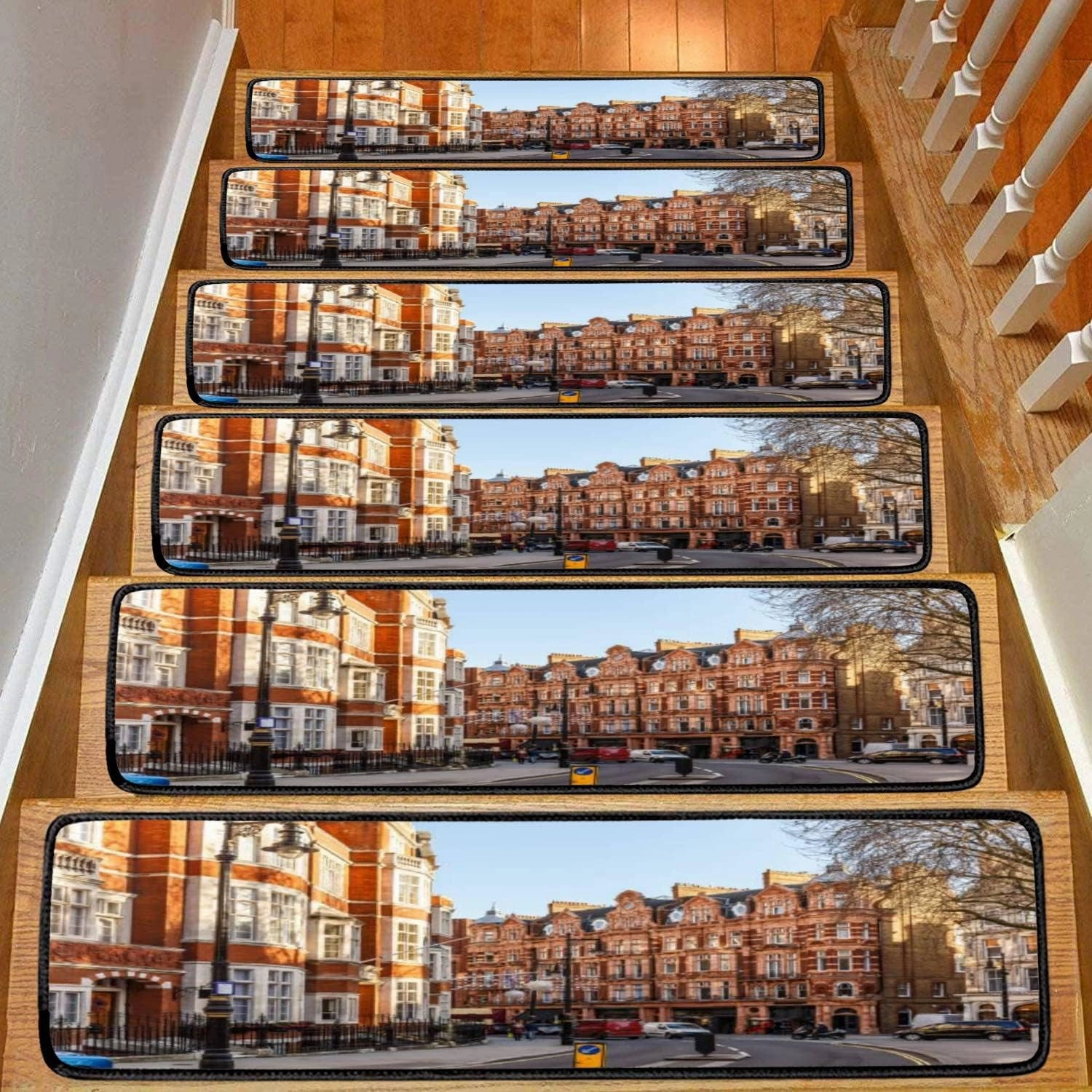 Stair Treads Carpet Set of 13 Classic red Brick Building Mayfair London Non-Slip Self-Adhesive Safety Rug Stair Mats Step Runner Indoor Wooden Steps for Kids Dogs 30"x8"