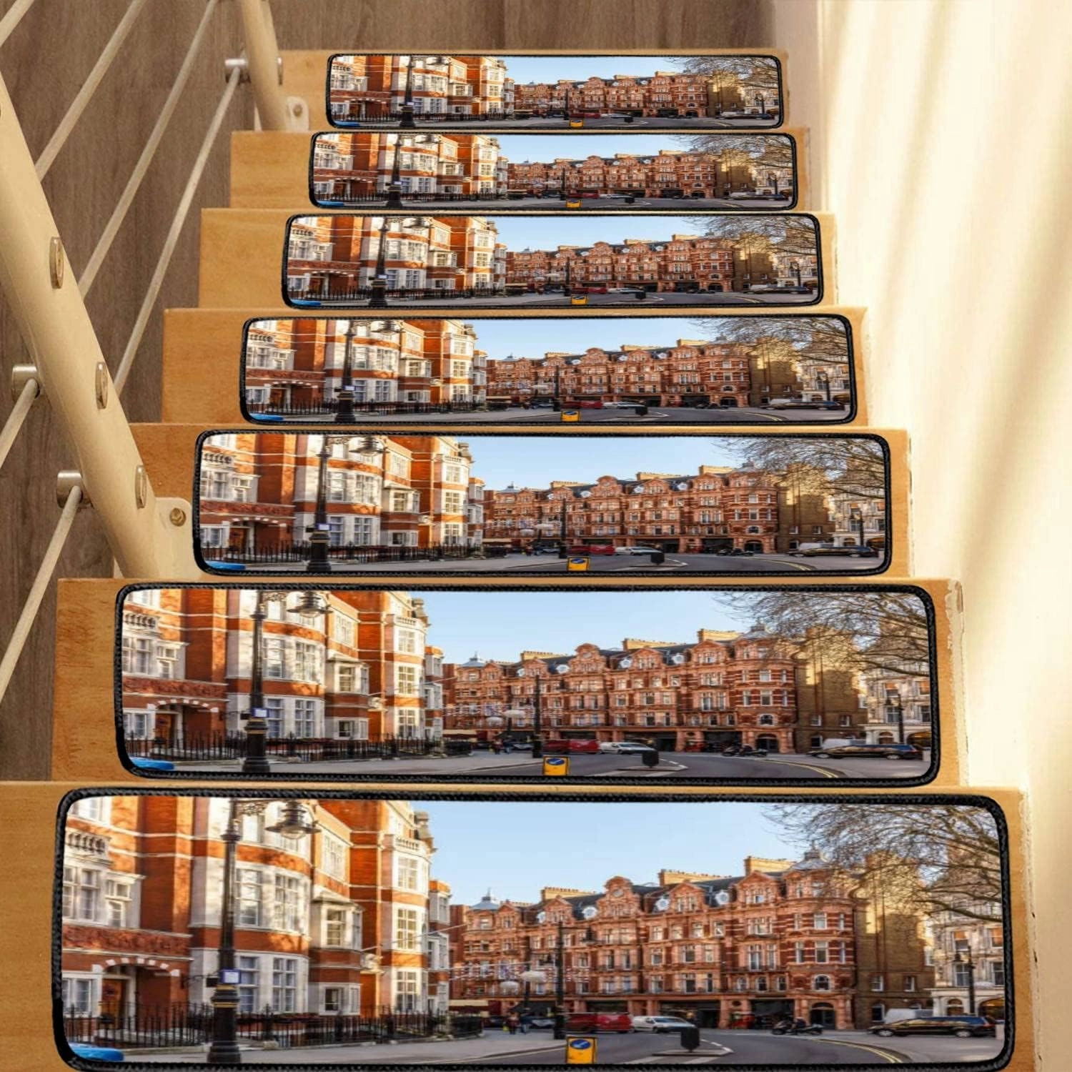 Stair Treads Carpet Set of 13 Classic red Brick Building Mayfair London Non-Slip Self-Adhesive Safety Rug Stair Mats Step Runner Indoor Wooden Steps for Kids Dogs 30"x8"
