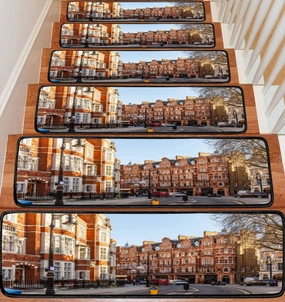 Stair Treads Carpet Set of 13 Classic red Brick Building Mayfair London Non-Slip Self-Adhesive Safety Rug Stair Mats Step Runner Indoor Wooden Steps for Kids Dogs 30"x8"