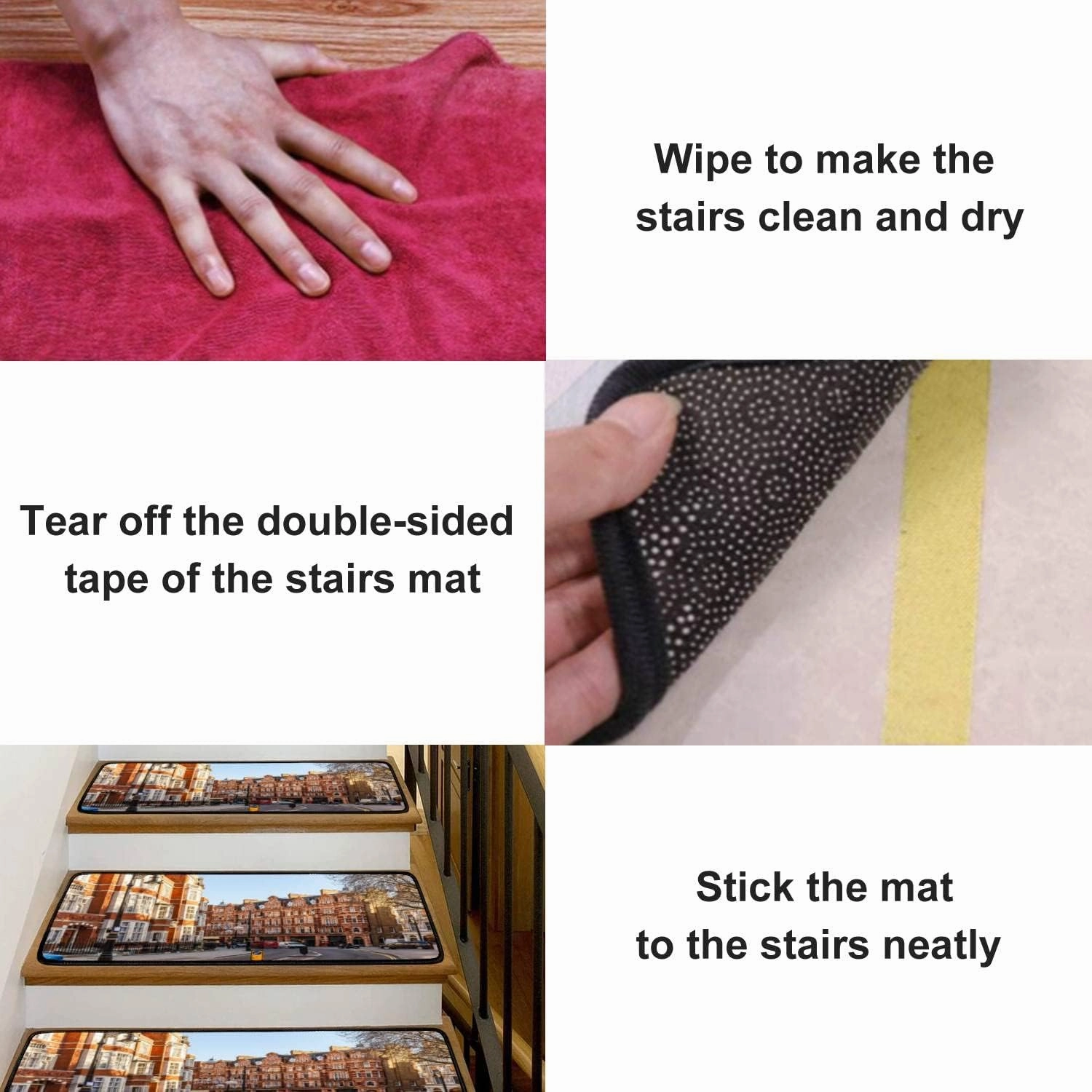 Stair Treads Carpet Set of 13 Classic red Brick Building Mayfair London Non-Slip Self-Adhesive Safety Rug Stair Mats Step Runner Indoor Wooden Steps for Kids Dogs 30"x8"
