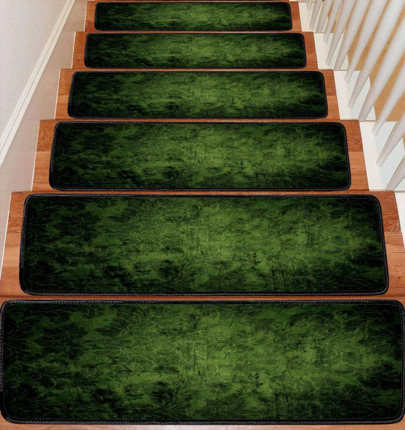 Stair Treads Carpet Set of 13 Olive Green Victorian Non-Slip Self-Adhesive Safety Rug Stair Mats Step Runner Indoor Wooden Steps for Kids Dogs 30"x8"