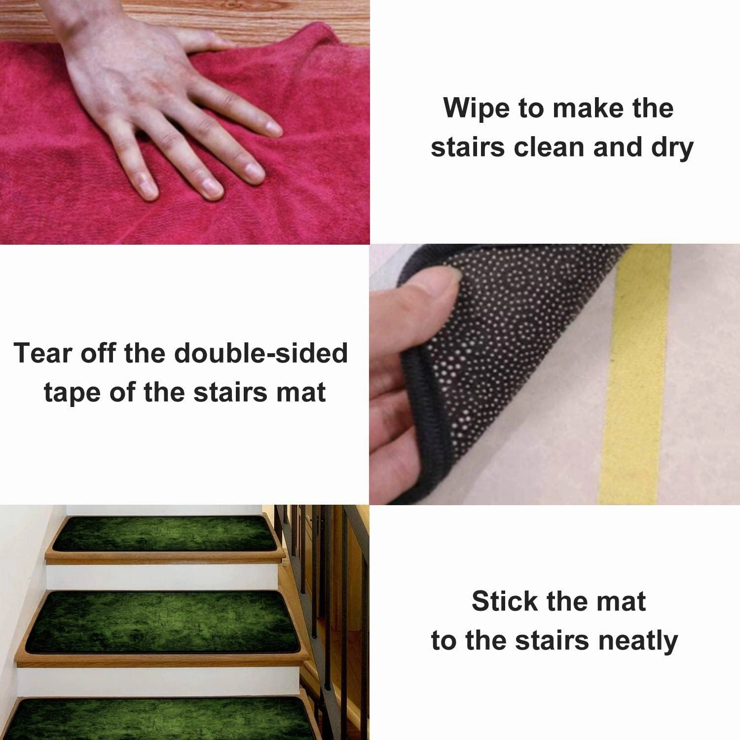 Stair Treads Carpet Set of 13 Olive Green Victorian Non-Slip Self-Adhesive Safety Rug Stair Mats Step Runner Indoor Wooden Steps for Kids Dogs 30"x8"
