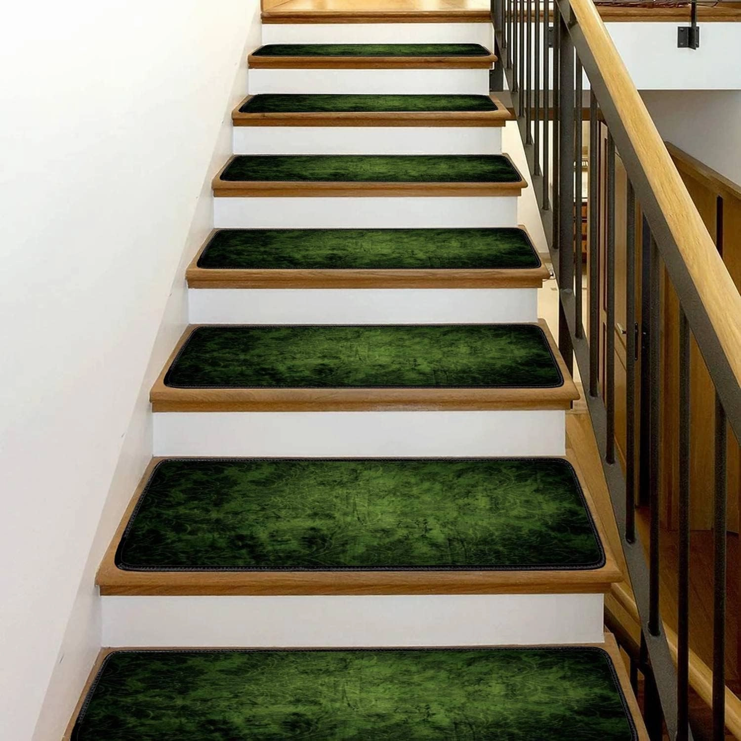 Stair Treads Carpet Set of 13 Olive Green Victorian Non-Slip Self-Adhesive Safety Rug Stair Mats Step Runner Indoor Wooden Steps for Kids Dogs 30"x8"