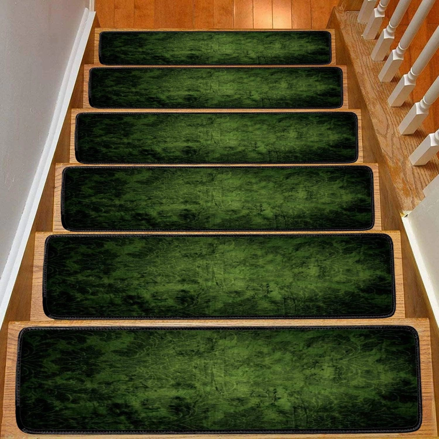 Stair Treads Carpet Set of 13 Olive Green Victorian Non-Slip Self-Adhesive Safety Rug Stair Mats Step Runner Indoor Wooden Steps for Kids Dogs 30"x8"
