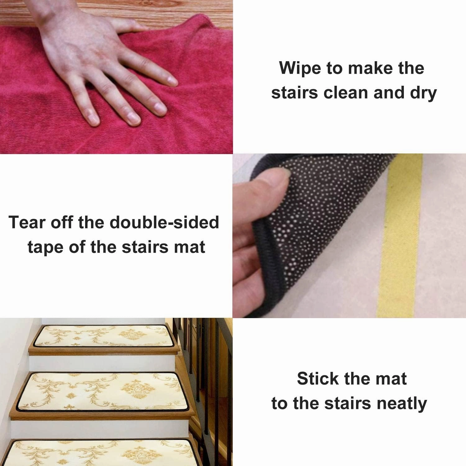 Stair Treads Carpet Set of 13 XXL Non-Slip Self-Adhesive Safety Rug Stair Mats Step Runner Indoor Wooden Steps for Kids Dogs 30"x8"