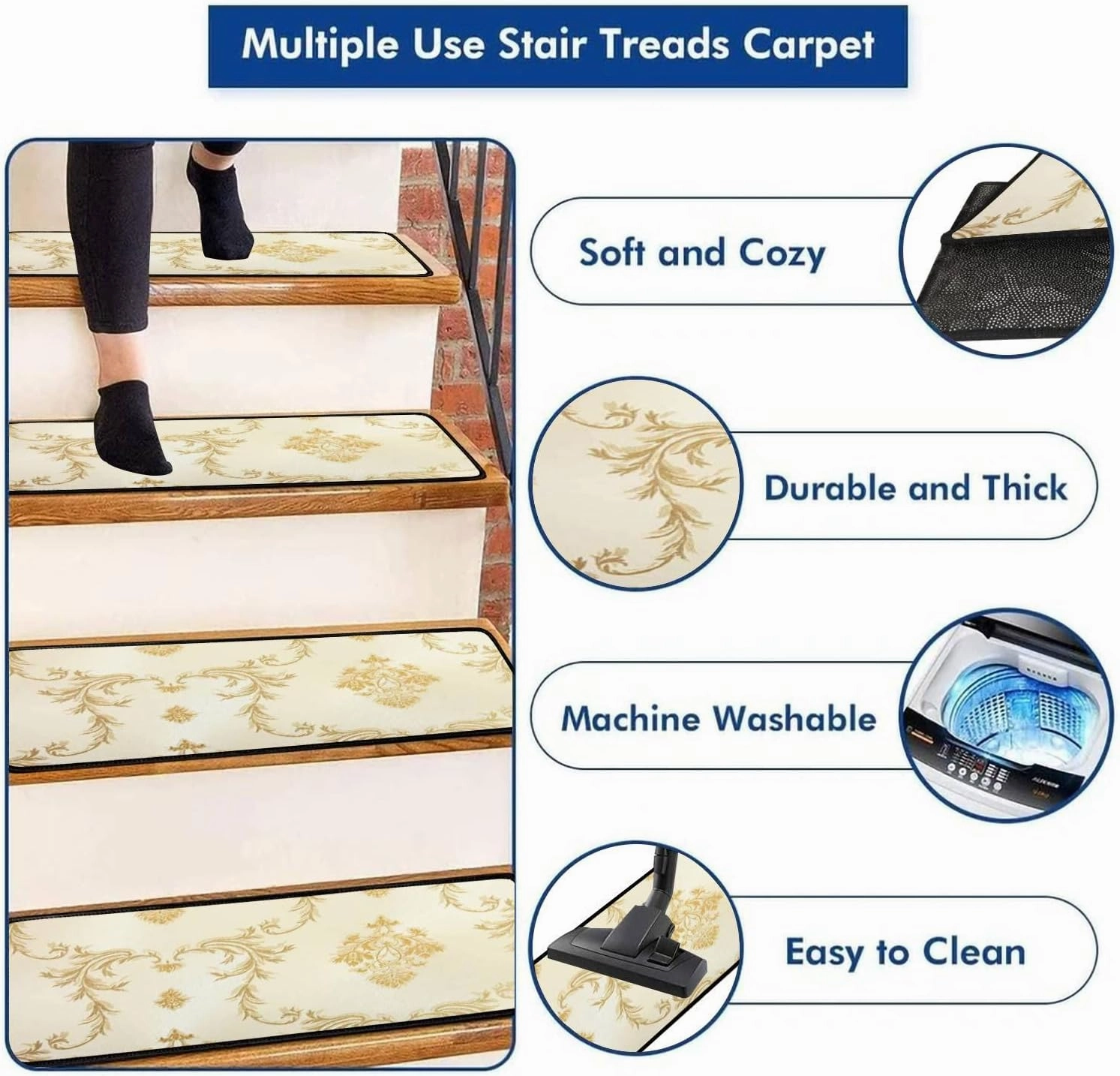 Stair Treads Carpet Set of 13 XXL Non-Slip Self-Adhesive Safety Rug Stair Mats Step Runner Indoor Wooden Steps for Kids Dogs 30"x8"