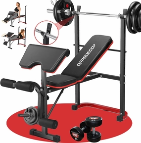 Standard Weight Bench Set with Leg Extension and Leg Curl, 660 LBS Adjustable Bench Press Set with Preacher Curl Pad, Flat Incline Workout Bench for Home Gym, Strength Training Machine for Teens