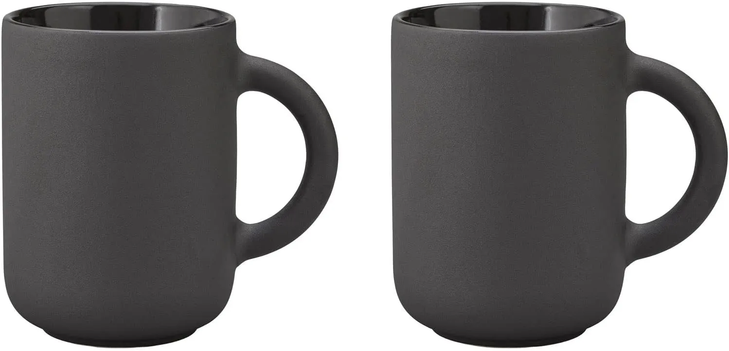 Stelton Theo Coffee, Tea & Hot Chocolate, Stoneware, Cast Iron Exterior, Glazed Inside, Pack of 2, Black