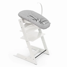 Stokke Tripp Trapp Chair (White)   Tripp Trapp Newborn Set (Grey) - Cozy, Safe & Simple to Use - for Newborns Up to 20 lbs