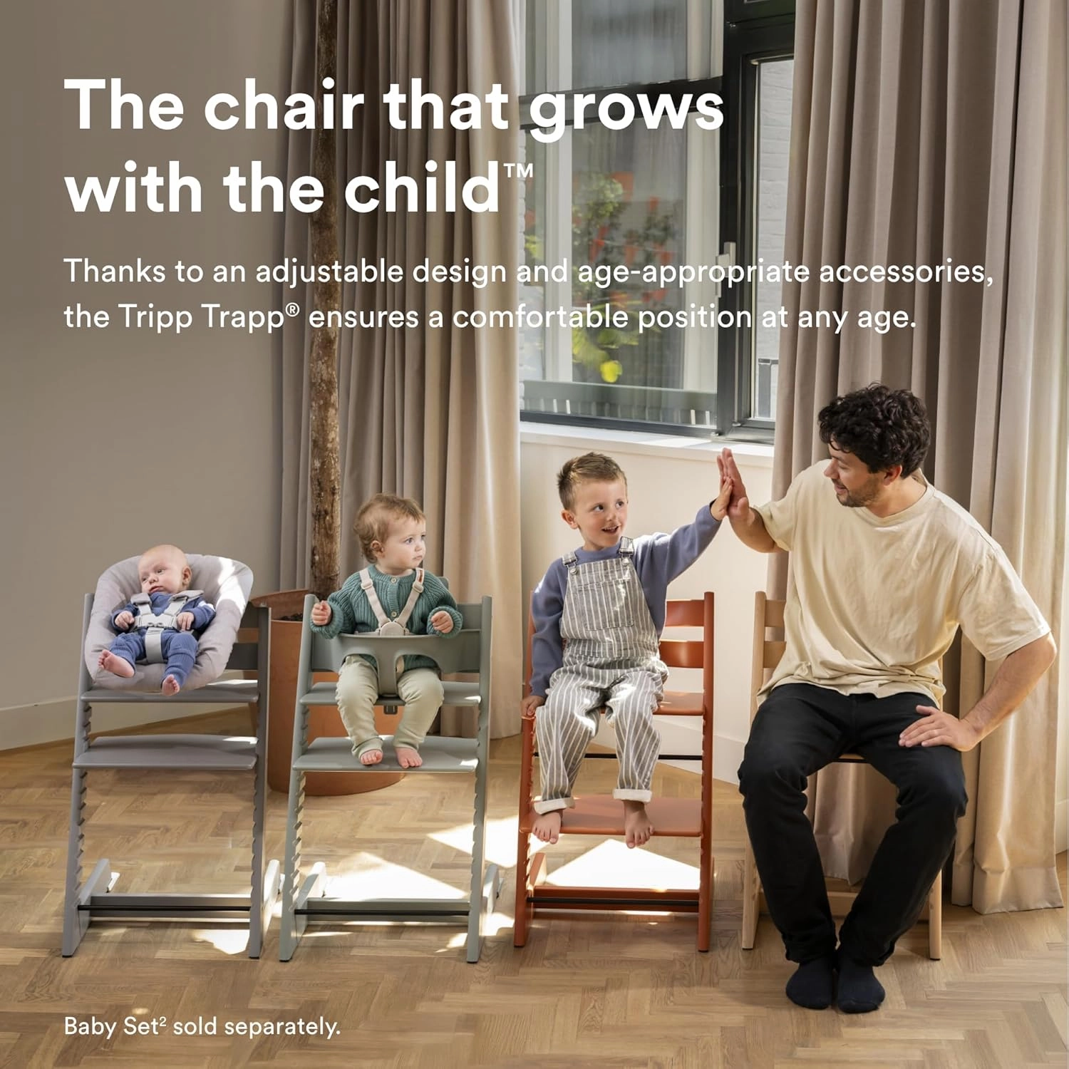 Stokke Tripp Trapp Chair (White)   Tripp Trapp Newborn Set (Grey) - Cozy, Safe & Simple to Use - for Newborns Up to 20 lbs
