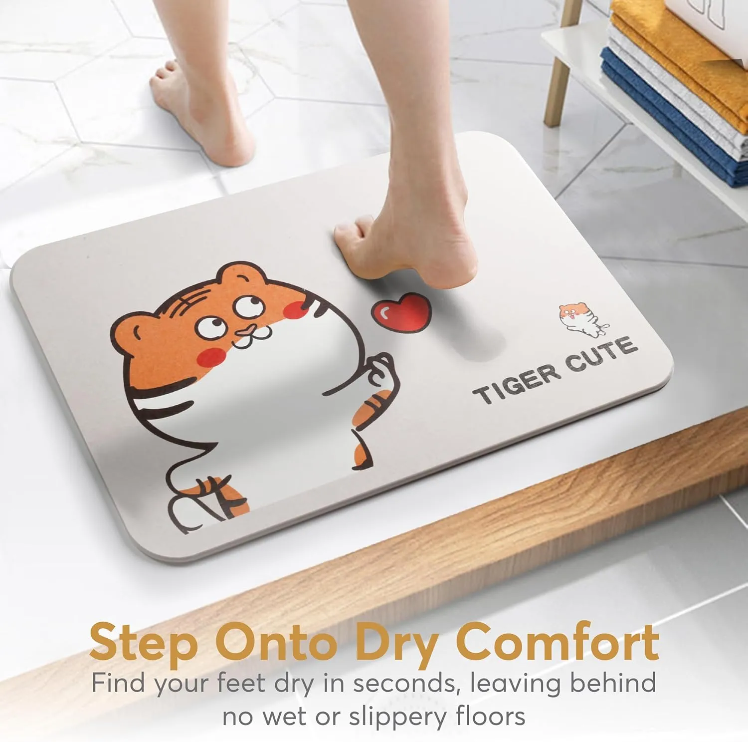 Stone Bath Mat - Diatomaceous Earth - 23.6x15.3 inch - Quick Dry and Non-Slip Shower Stone Bath Mats for Bathroom - Durable Bath Stone Mat Large in Multiple Designs and Colors (Cute Cub)