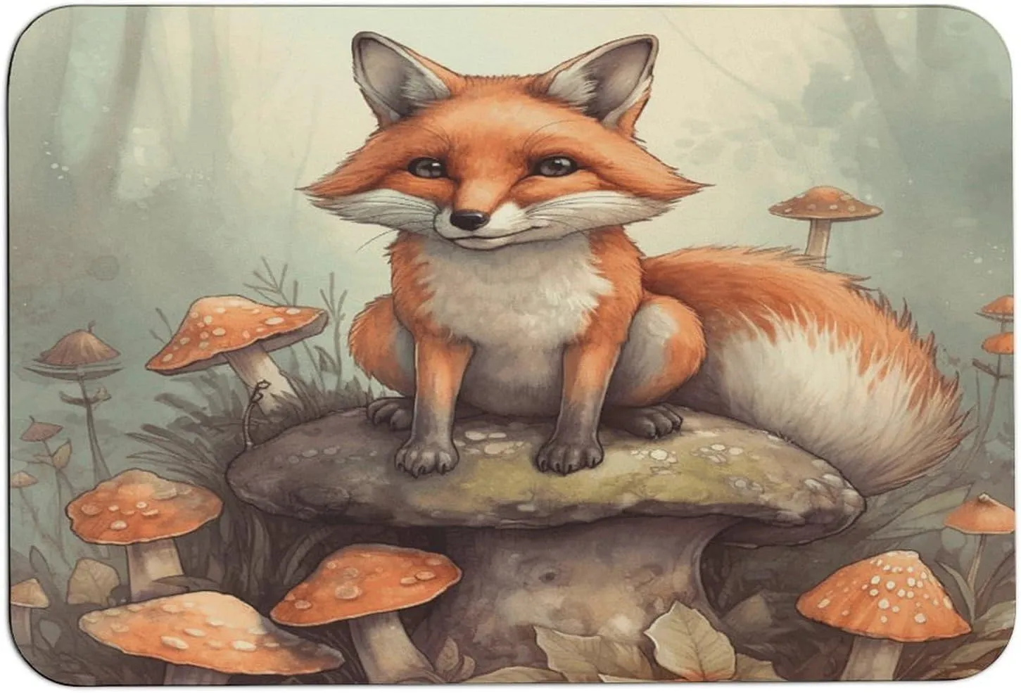 Stone Bath Mat,Fox in The Woods Printed Diatomaceous Earth Bath Mat, Non-Slip Super Absorbent Quick Drying Bathroom Floor Mat,for Bathroom Floor Shower Rug