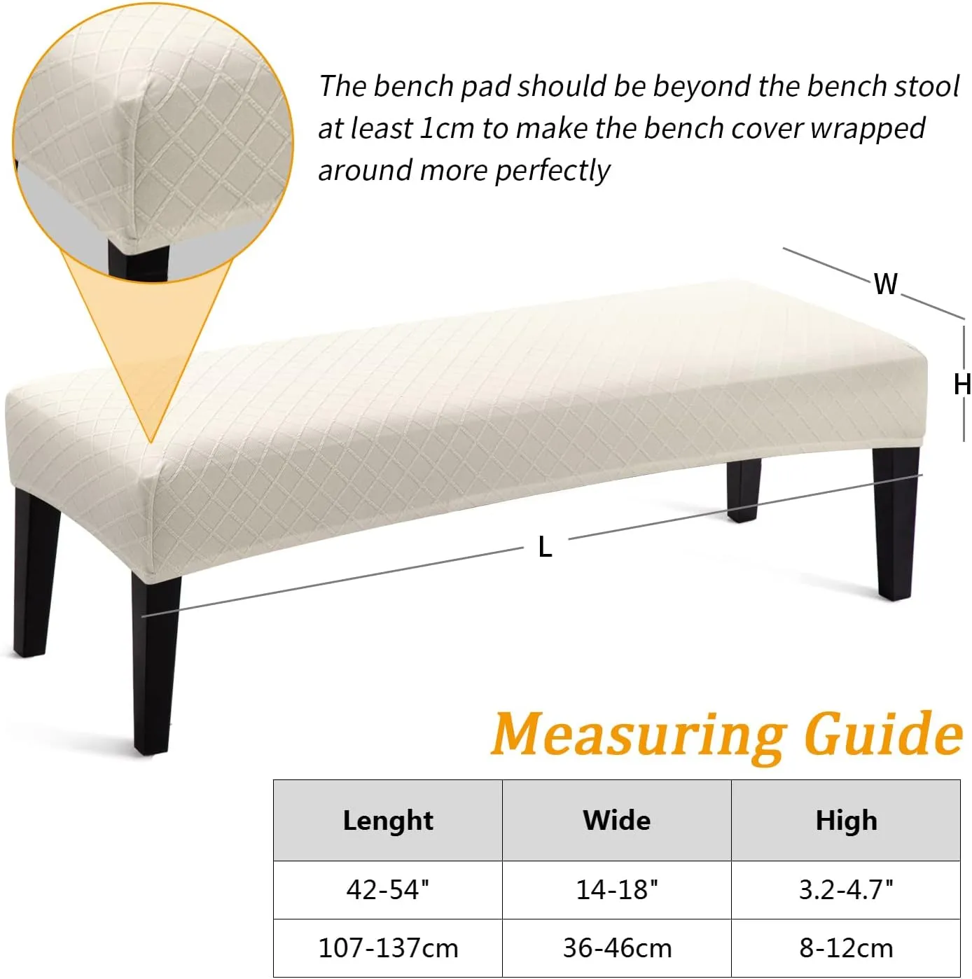 Stretch Jacquard Dining Bench Cover - Anti-Dust Removable Bench Slipcover Washable Seat Cushion Protector for Bedroom, Kitchen, Hotel, Banquet (Beige)