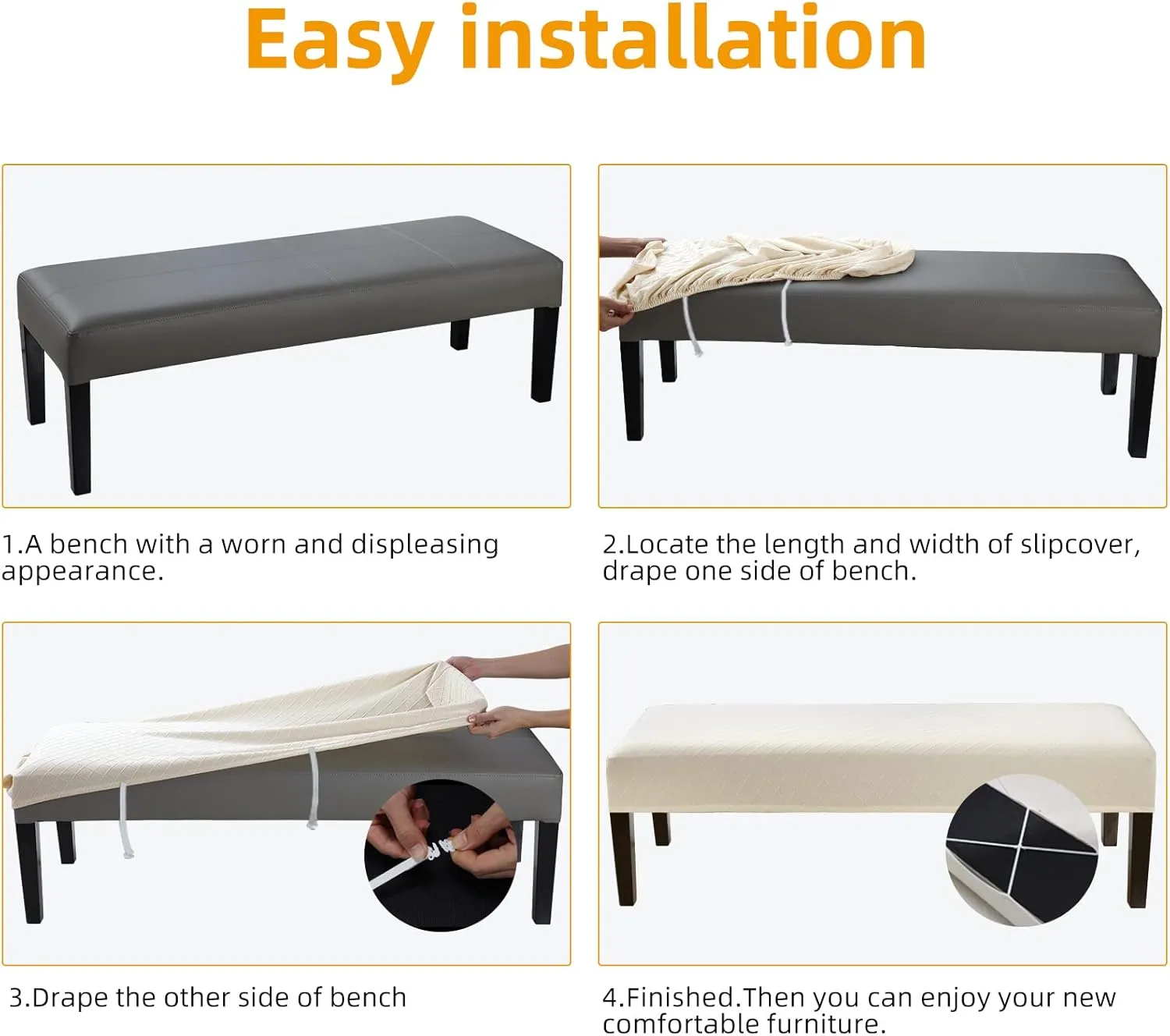 Stretch Jacquard Dining Bench Cover - Anti-Dust Removable Bench Slipcover Washable Seat Cushion Protector for Bedroom, Kitchen, Hotel, Banquet (Beige)