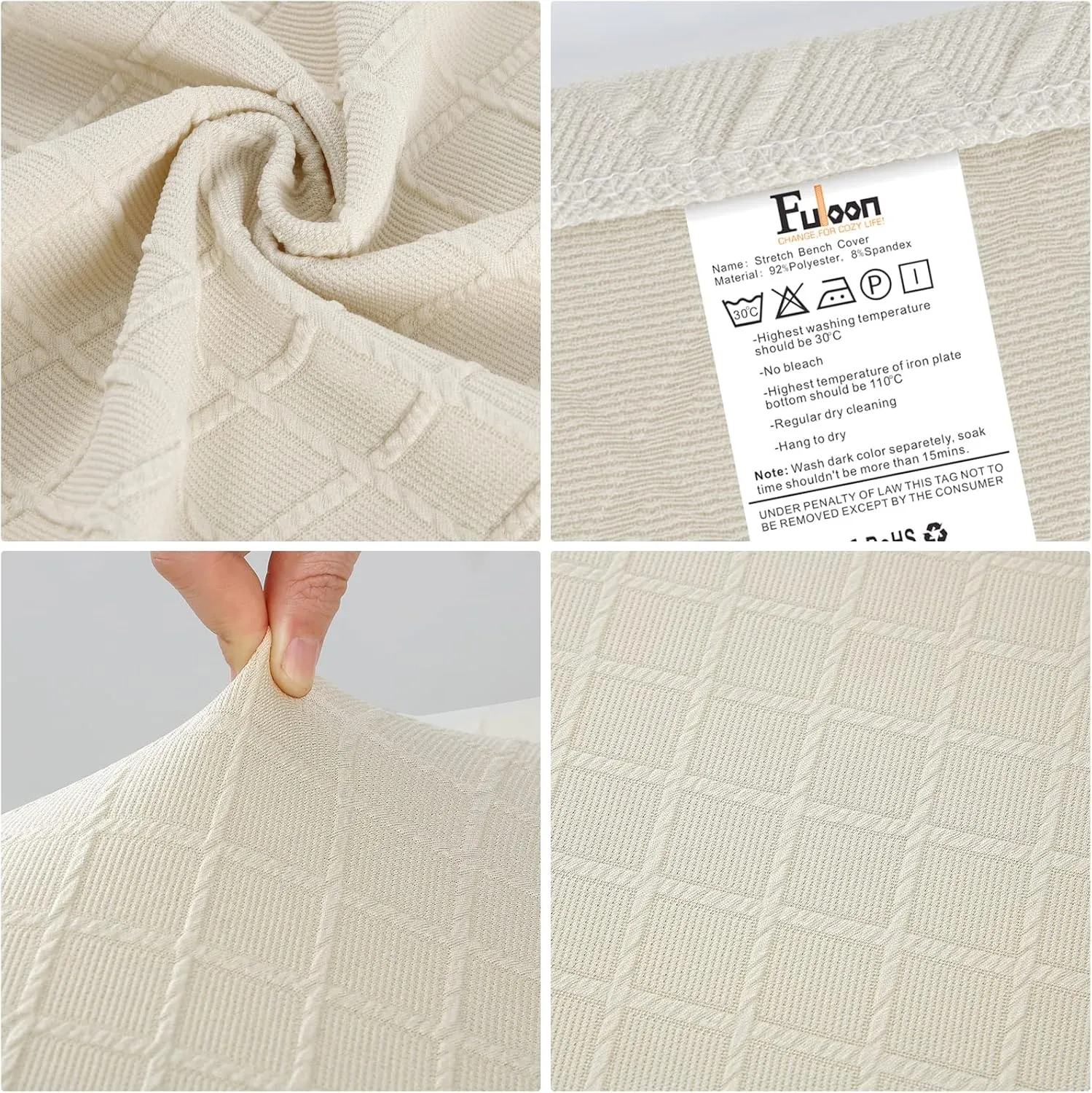 Stretch Jacquard Dining Bench Cover - Anti-Dust Removable Bench Slipcover Washable Seat Cushion Protector for Bedroom, Kitchen, Hotel, Banquet (Beige)